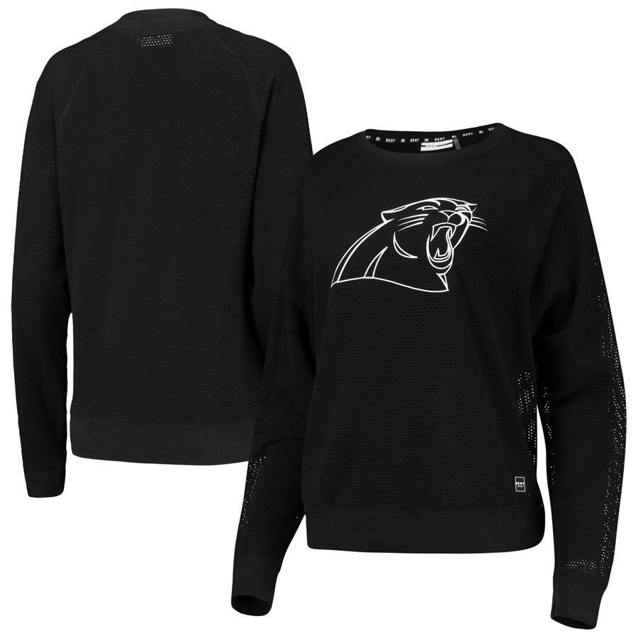 Carolina Panthers DKNY Sport Women's Lauren Mesh Raglan Long Sleeve T-Shirt - Black