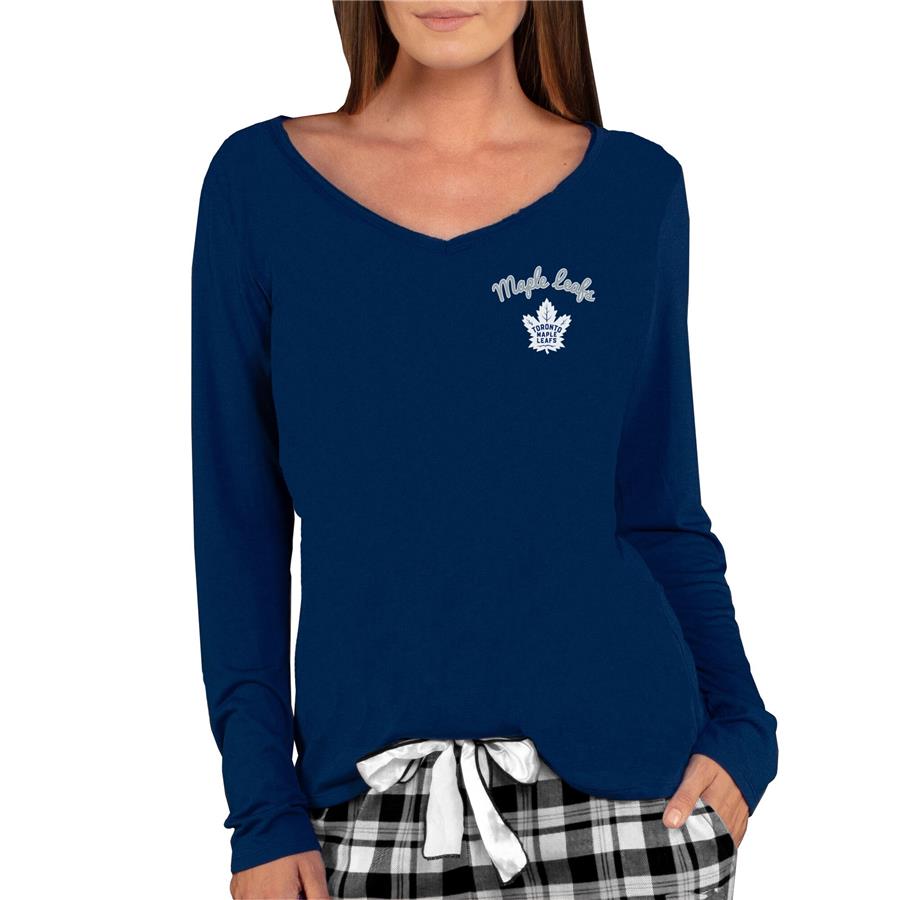 Toronto Maple Leafs Concepts Sport Women's Marathon Knit Long Sleeve V-Neck T-Shirt - Navy