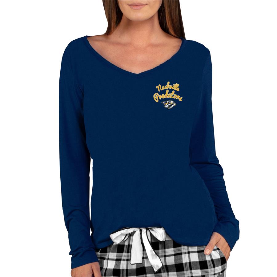 Nashville Predators Concepts Sport Women's Marathon Knit Long Sleeve V-Neck T-Shirt - Navy