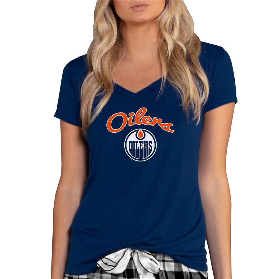 Edmonton Oilers Concepts Sport Women's Marathon Knit V-Neck T-Shirt - Navy