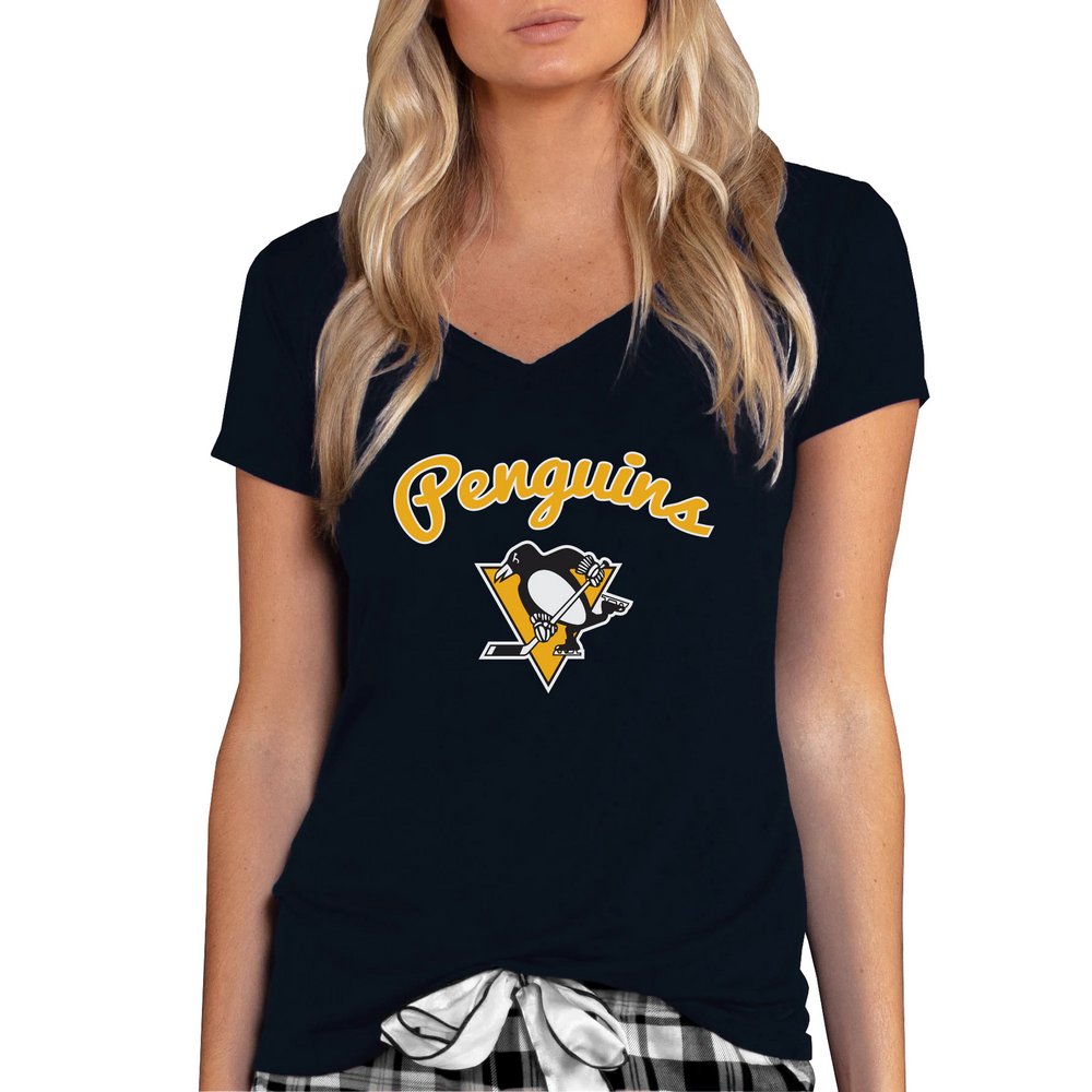 Pittsburgh Penguins Concepts Sport Women's Marathon Knit V-Neck T-Shirt - Black