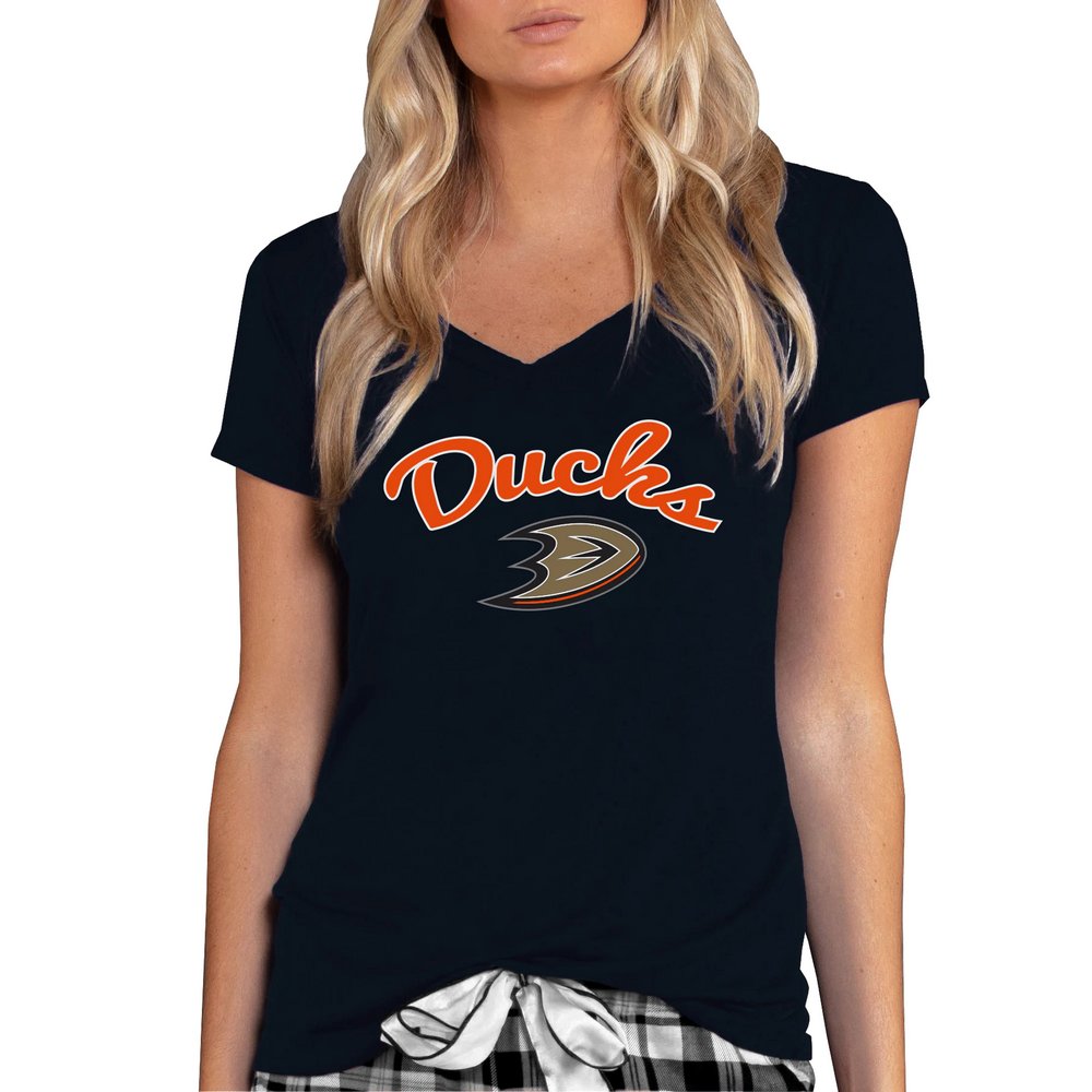 Anaheim Ducks Concepts Sport Women's Marathon Knit V-Neck T-Shirt - Black