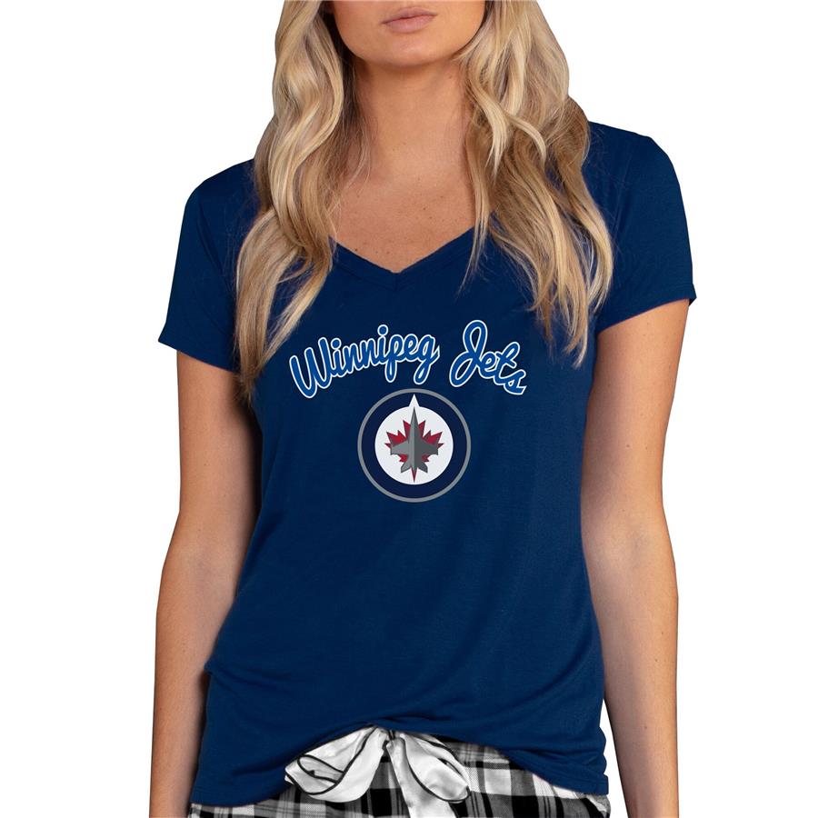 Winnipeg Jets Concepts Sport Women's Marathon Knit V-Neck T-Shirt - Navy