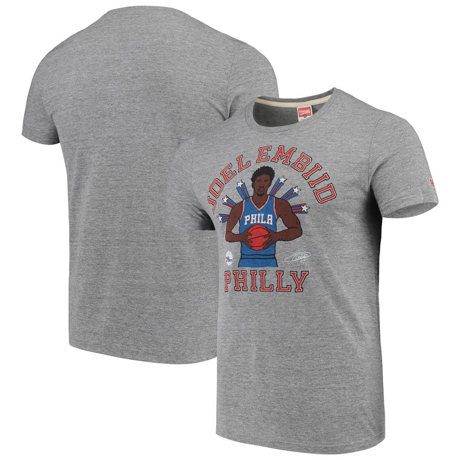 Joel Embiid Philadelphia 76ers Player Graphic Tri-Blend T-Shirt - Gray
