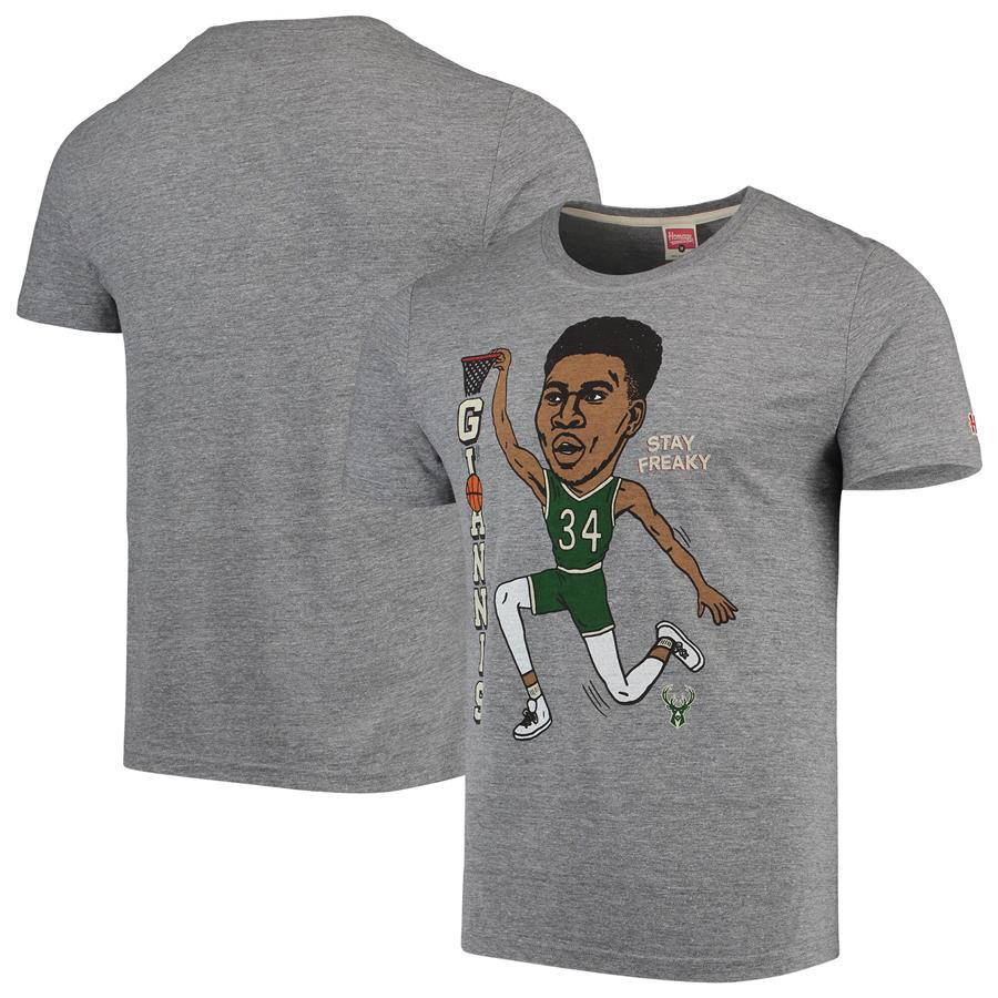 Giannis Antetokounmpo Milwaukee Bucks Player Graphic Tri-Blend T-Shirt - Gray