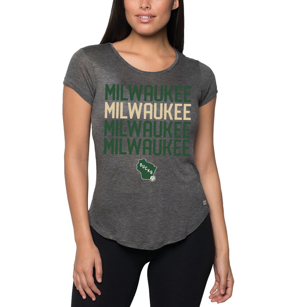 Milwaukee Bucks Sportiqe Women's Tina Comfort Tri-Blend T-Shirt - Charcoal