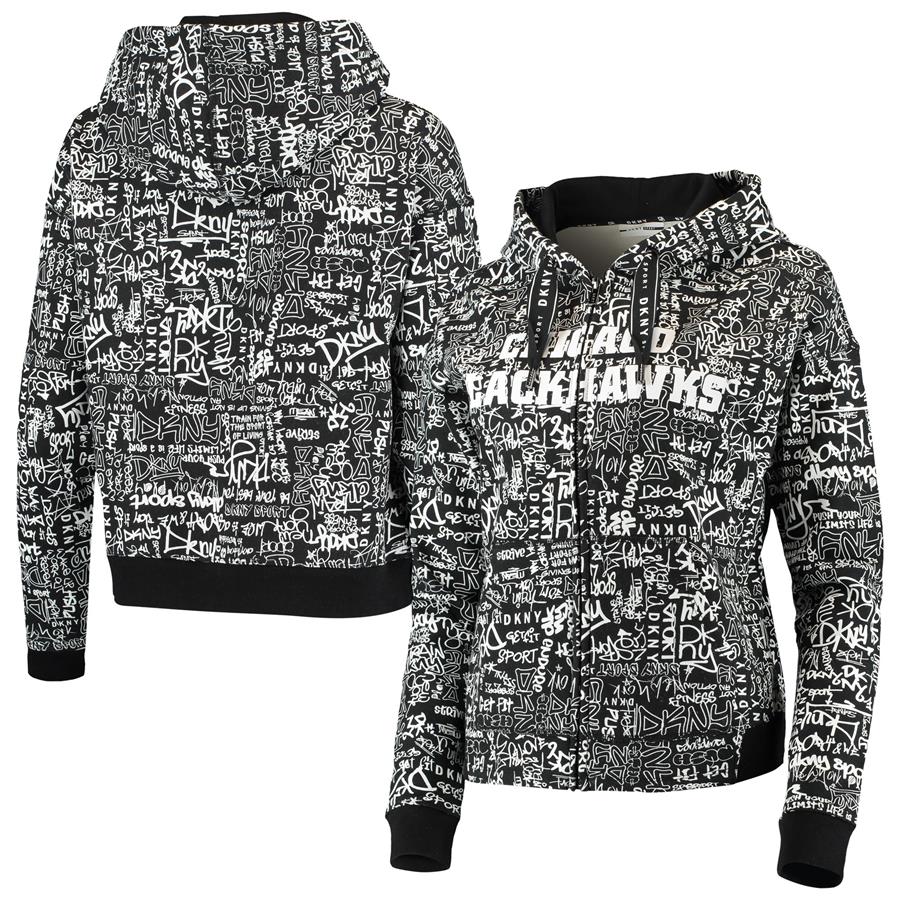 Chicago Blackhawks DKNY Sport Women's Black Urban Full-Zip Hoodie Jacket