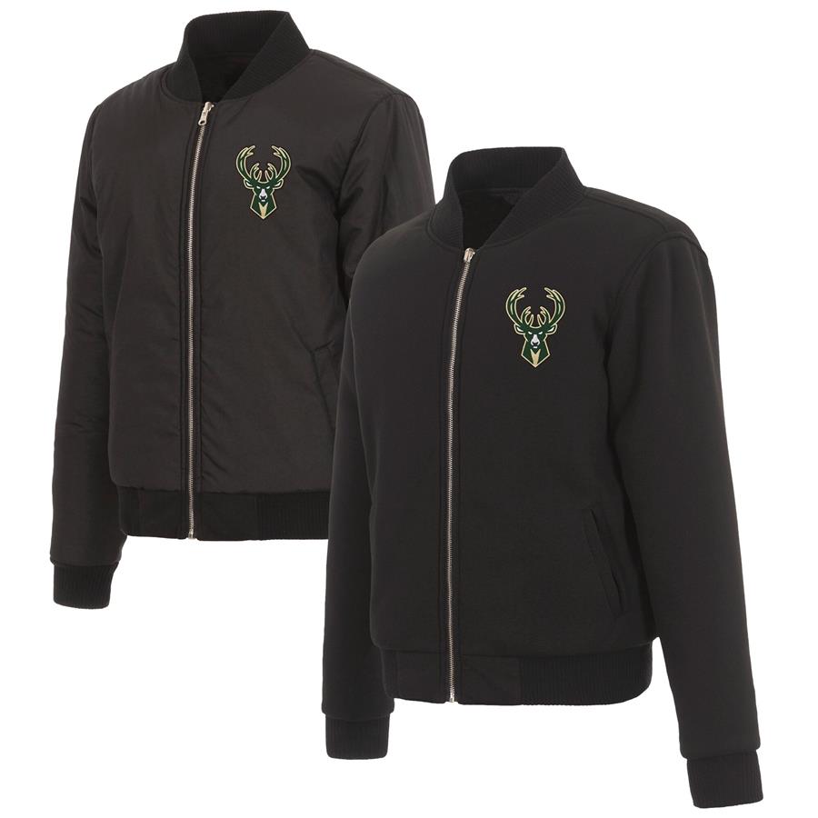 Milwaukee Bucks JH Design Women's Reversible Jacket with Fleece and Nylon Sides - Black
