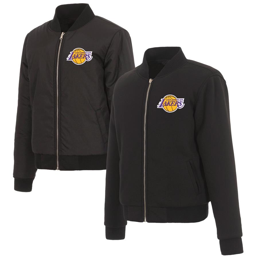 Los Angeles Lakers JH Design Women's Reversible Jacket with Fleece and Nylon Sides - Black