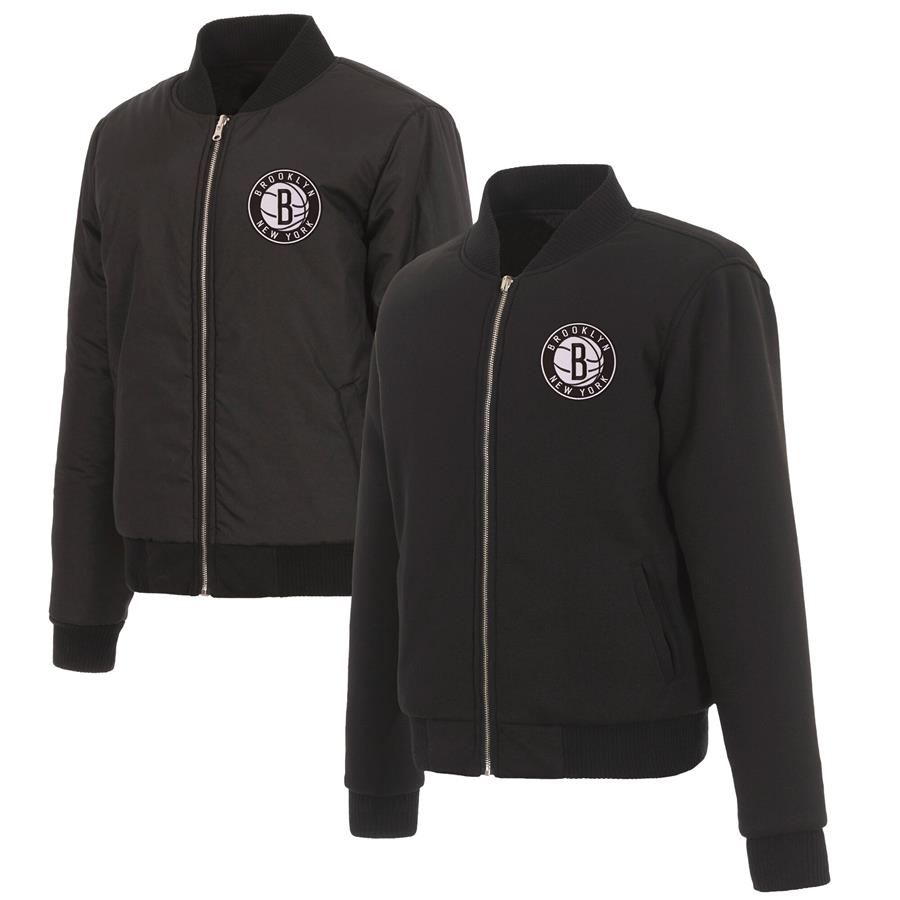 Brooklyn Nets JH Design Women's Reversible Jacket with Fleece and Nylon Sides - Black
