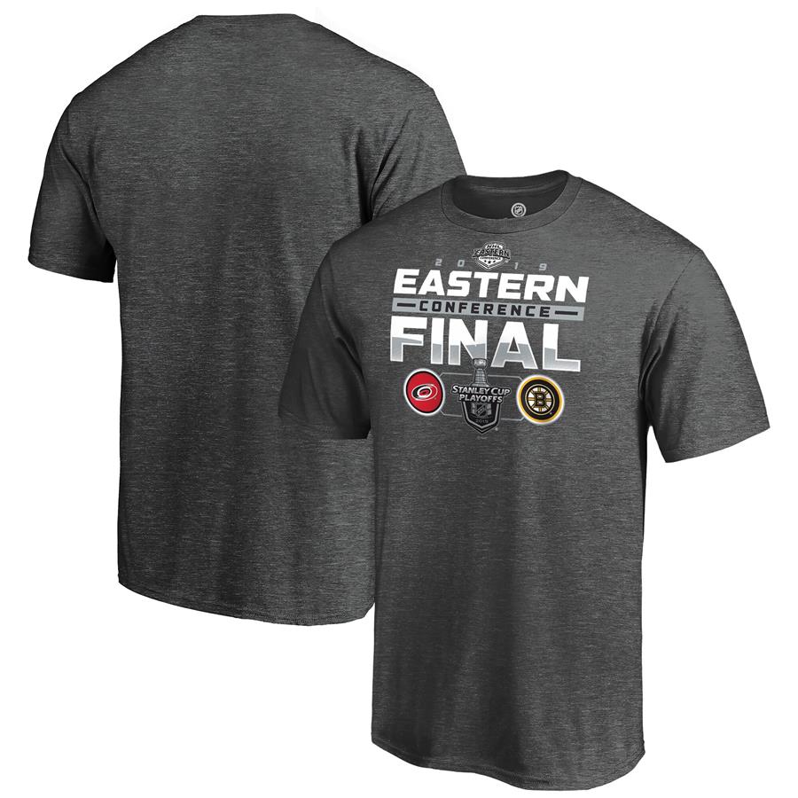 Boston Bruins vs. Carolina Hurricanes Fanatics Branded 2019 Stanley Cup Playoffs Eastern Conference Finals Matchup T-Shirt - Heather Gray