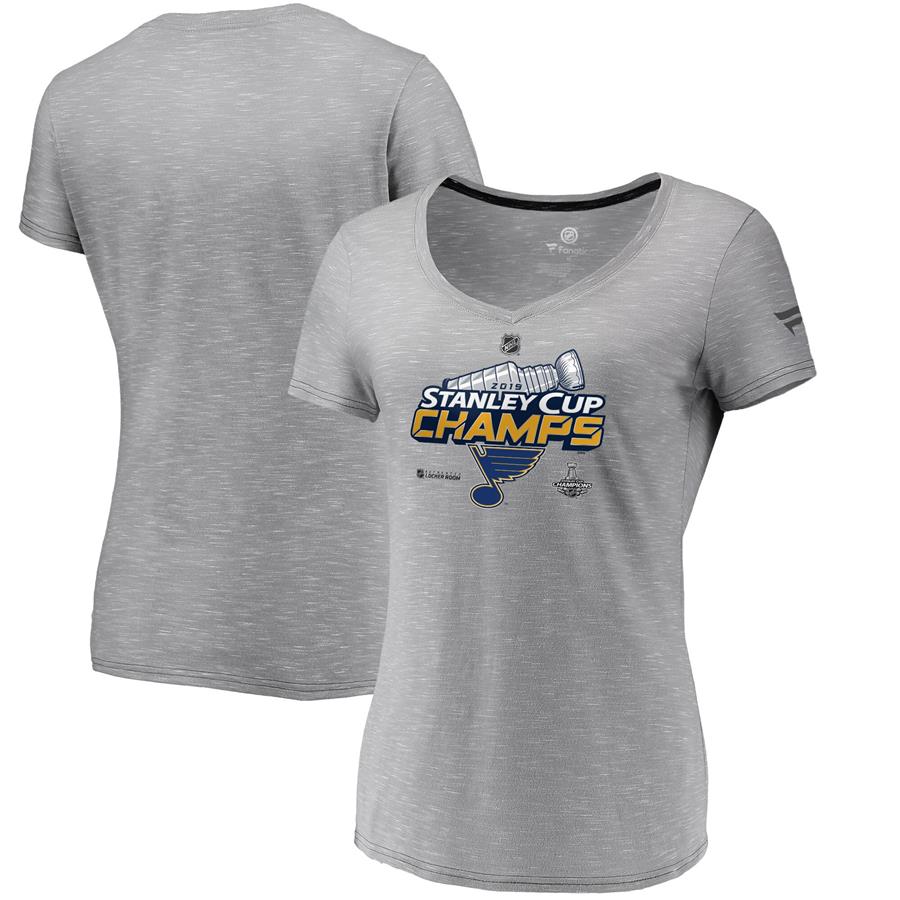 St. Louis Blues Fanatics Branded Women's 2019 Stanley Cup Champions Locker Room V-Neck T-Shirt - Gray