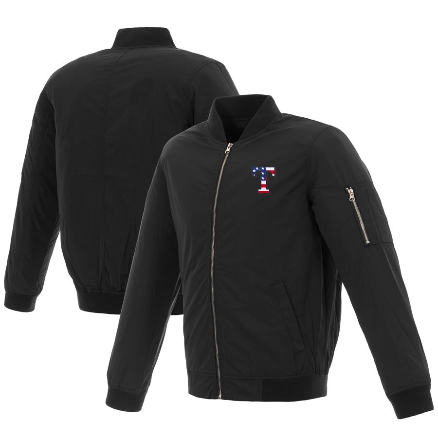 Texas Rangers JH Design 2019 Stars and Stripes Bomber Jacket with Embroidered Logo - Black