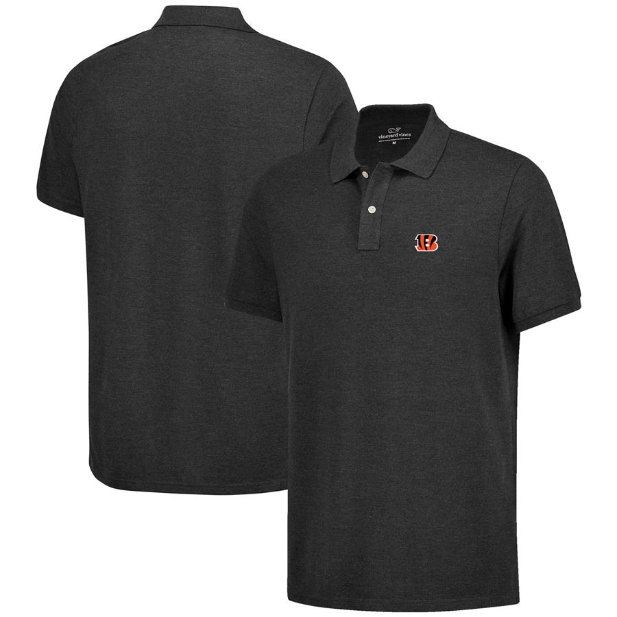 Cincinnati Bengals Vineyard Vines Logo Stretch Pique Polo - Heather Charcoal