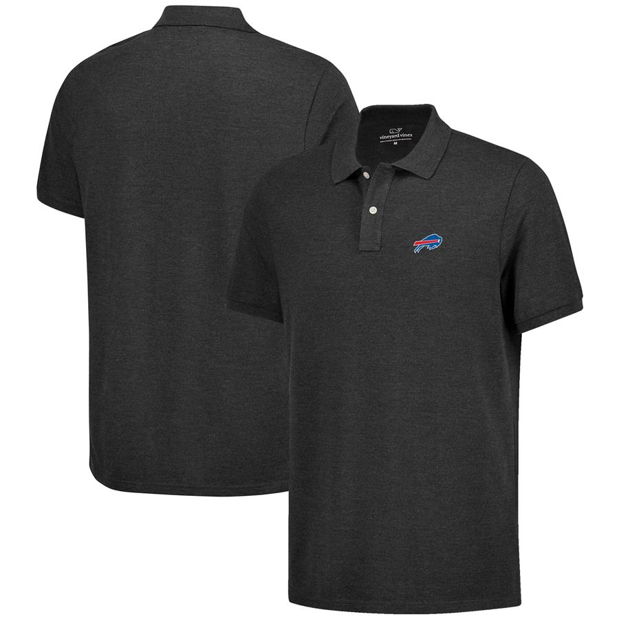 Buffalo Bills Vineyard Vines Logo Stretch Pique Polo - Heathered Charcoal