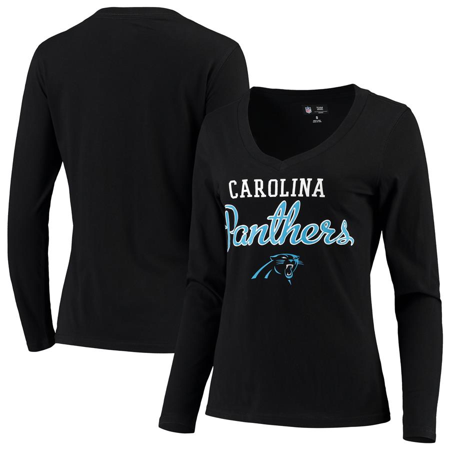 Carolina Panthers G-III 4Her by Carl Banks Women's Post Season Long Sleeve V-Neck T-Shirt - Black
