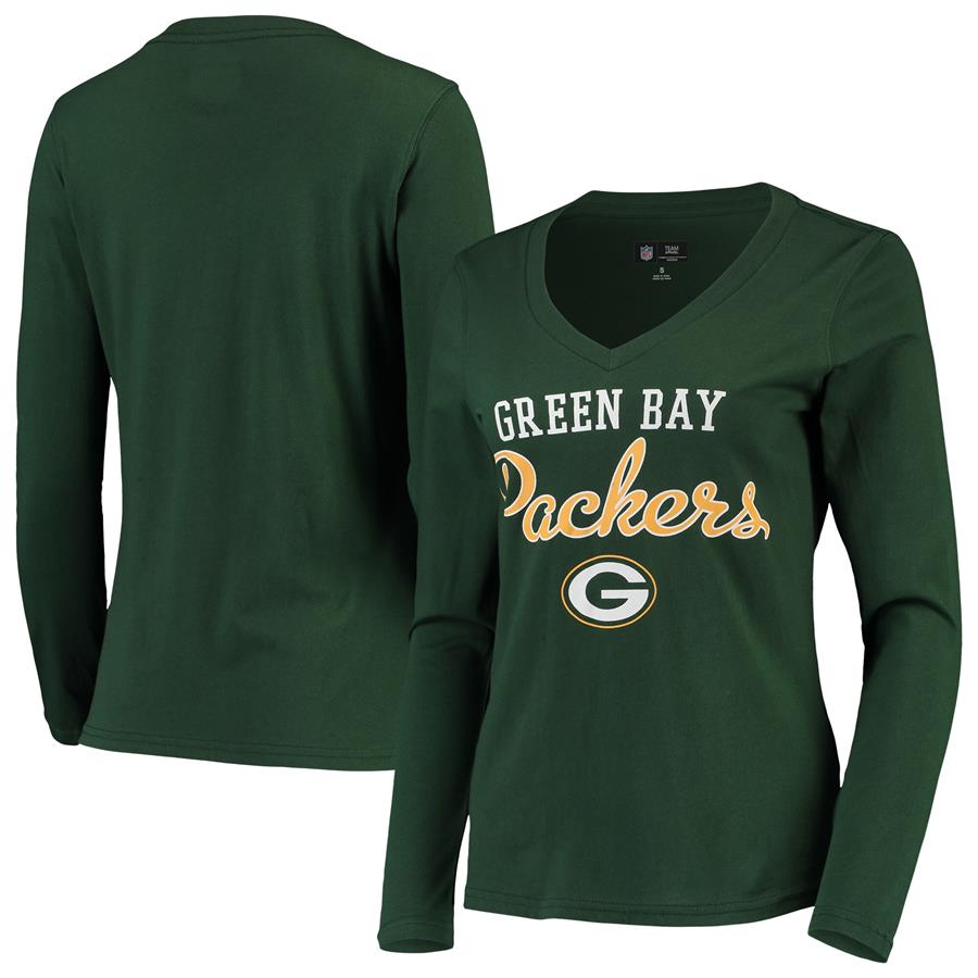 Green Bay Packers G-III 4Her by Carl Banks Women's Post Season Long Sleeve V-Neck T-Shirt - Green