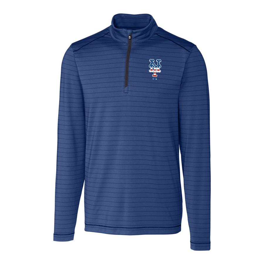 New York Mets Cutter & Buck Stars & Stripes Holman Stripe Half-Zip Pullover Jacket - Navy