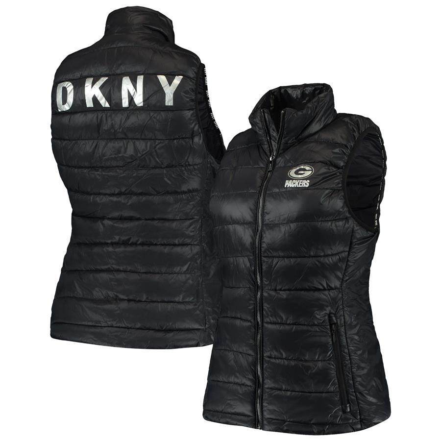 Green Bay Packers DKNY Sport Women's Harper Quilted Full-Zip Vest - Black