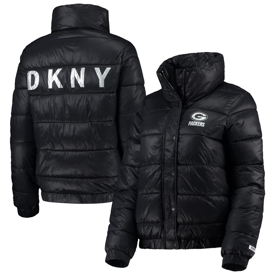 Green Bay Packers DKNY Sport Women's Julia Full-Button Puffer Jacket - Black