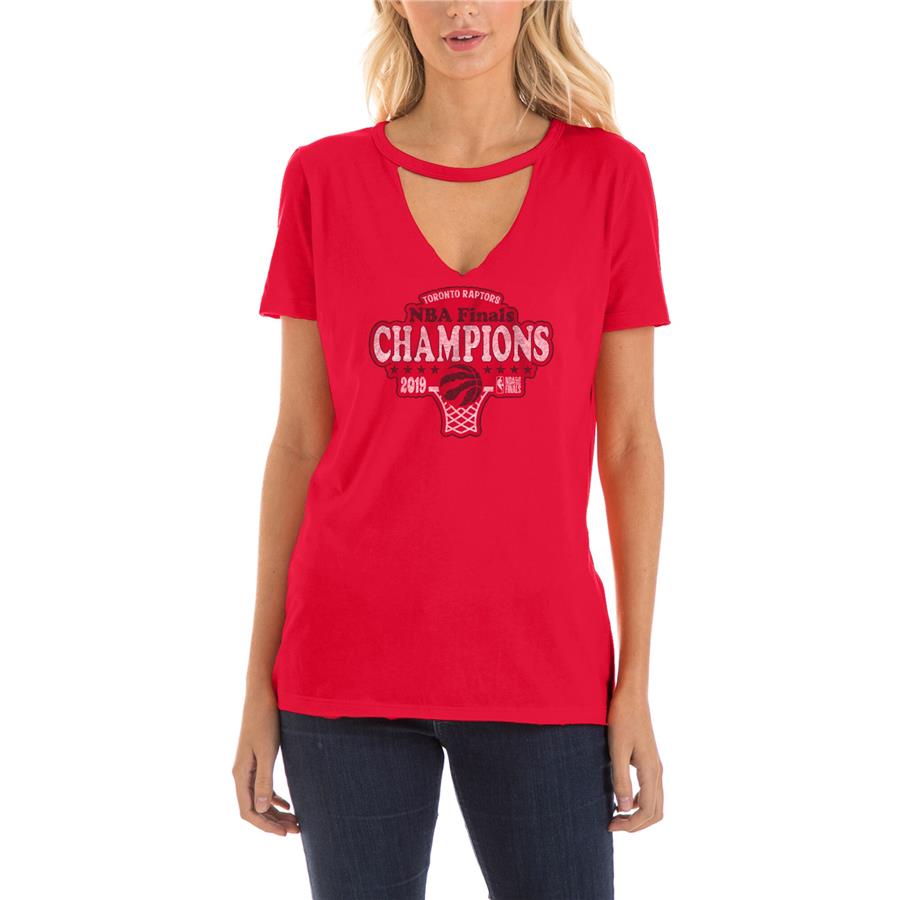 Toronto Raptors New Era Women's 2019 NBA Finals Champions Choker V-Neck T-Shirt - Red