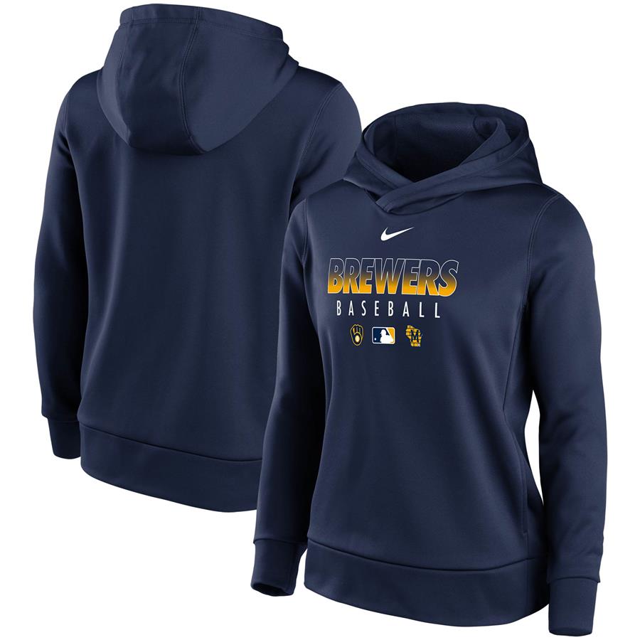 Milwaukee Brewers Nike Women's Authentic Collection Performance Pullover Hoodie - Navy