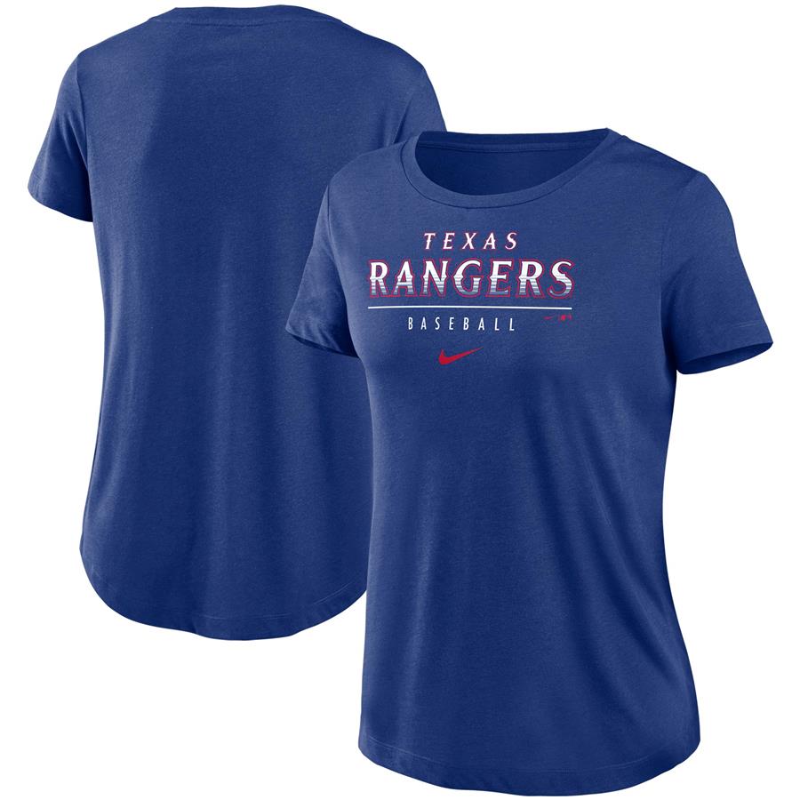 Texas Rangers Nike Women's Club Lettering Essential Tri-Blend Performance T-Shirt - Royal