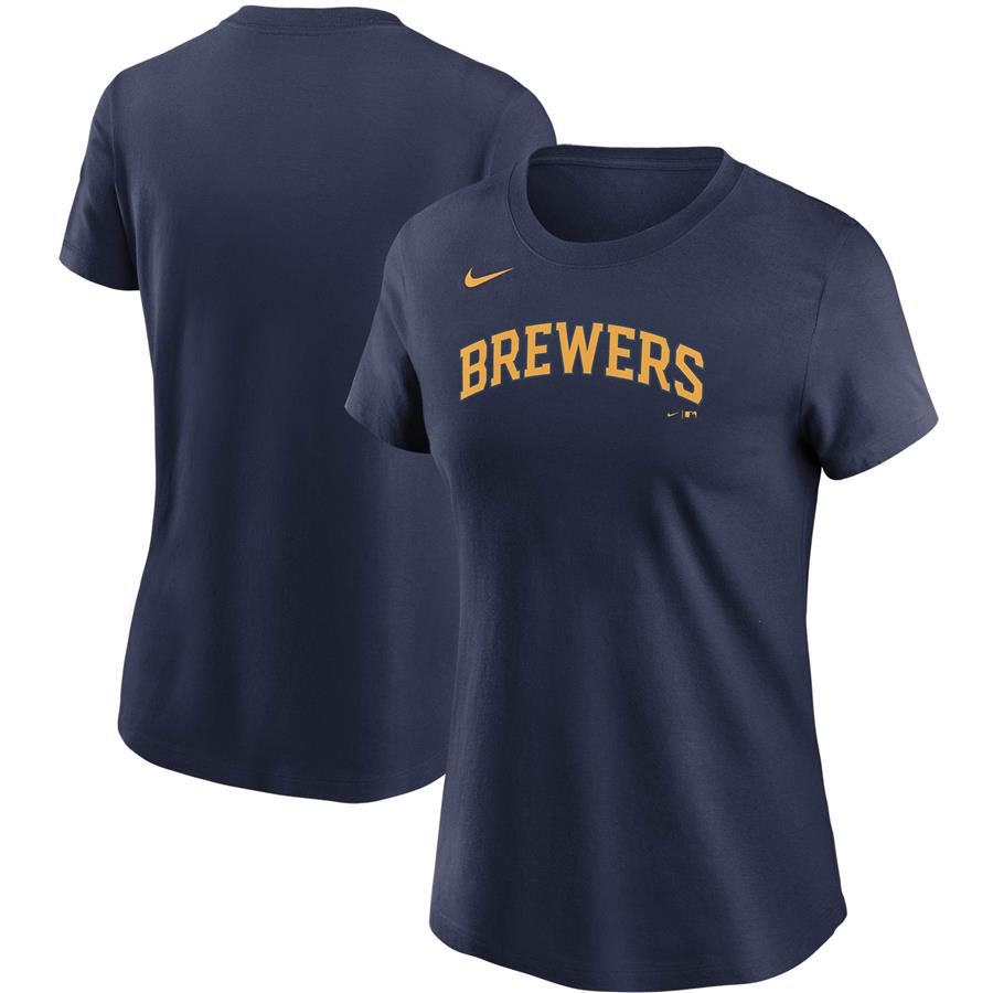 Milwaukee Brewers Nike Women's Wordmark T-Shirt - Navy