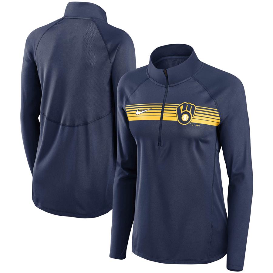 Milwaukee Brewers Nike Women's Seam-To-Seam Element Raglan Half-Zip Performance Pullover Jacket - Navy