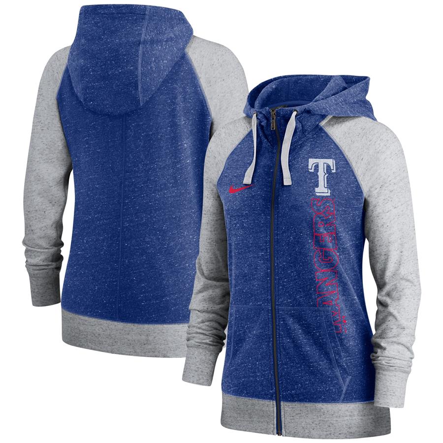 Texas Rangers Nike Women's In Pocket Gym Vintage Full-Zip Hoodie - Royal