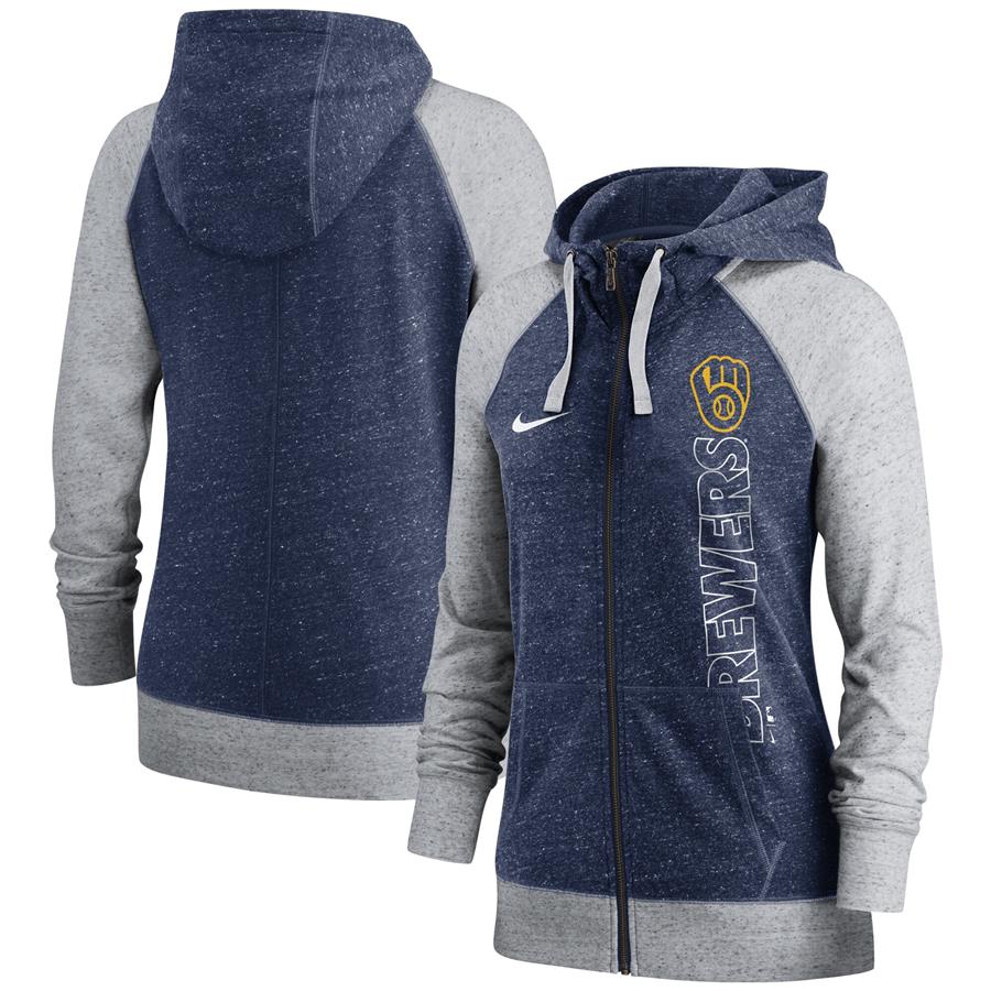 Milwaukee Brewers Nike Women's In Pocket Gym Vintage Full-Zip Hoodie - Navy