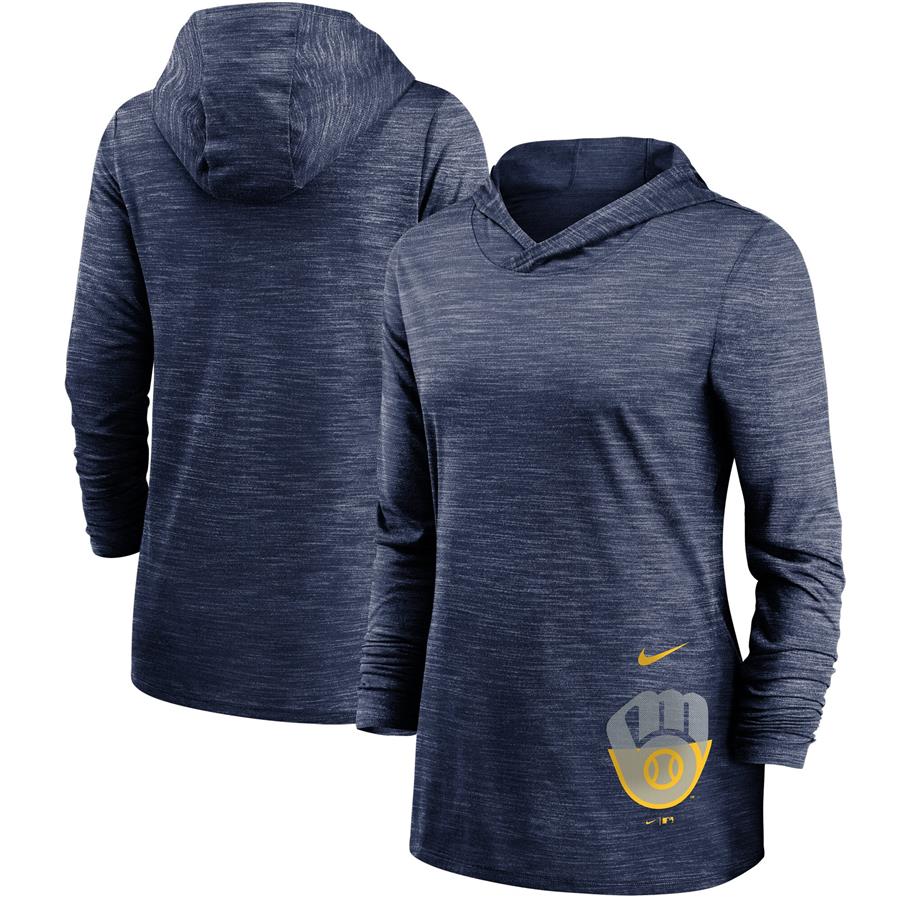 Milwaukee Brewers Nike Women's Split Logo Legend Hoodie Training Performance Top - Heathered Navy