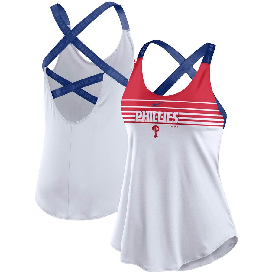 Philadelphia Phillies Nike Women's Rising Stripe Elastika Performance Tank Top - White