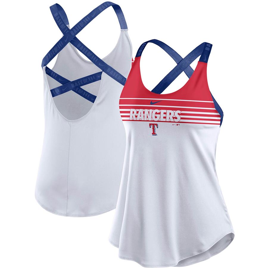 Texas Rangers Nike Women's Rising Stripe Elastika Performance Tank Top - White