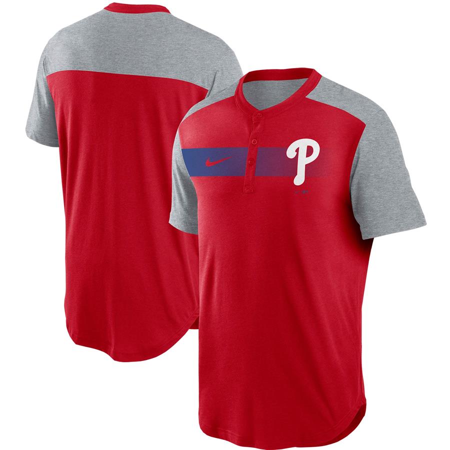 Philadelphia Phillies Nike Fade Performance Tri-Blend Henley T-Shirt - Red