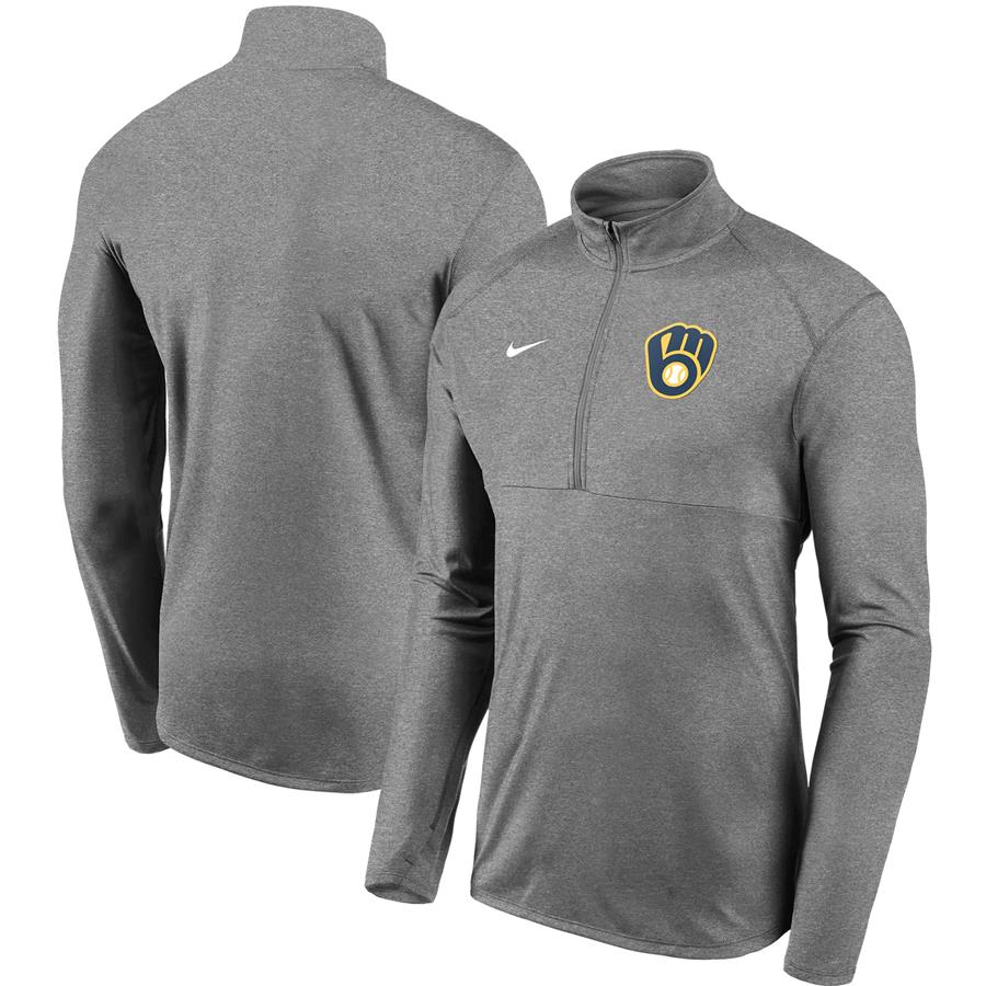 Milwaukee Brewers Nike Team Logo Element Performance Half-Zip Pullover Jacket - Gray