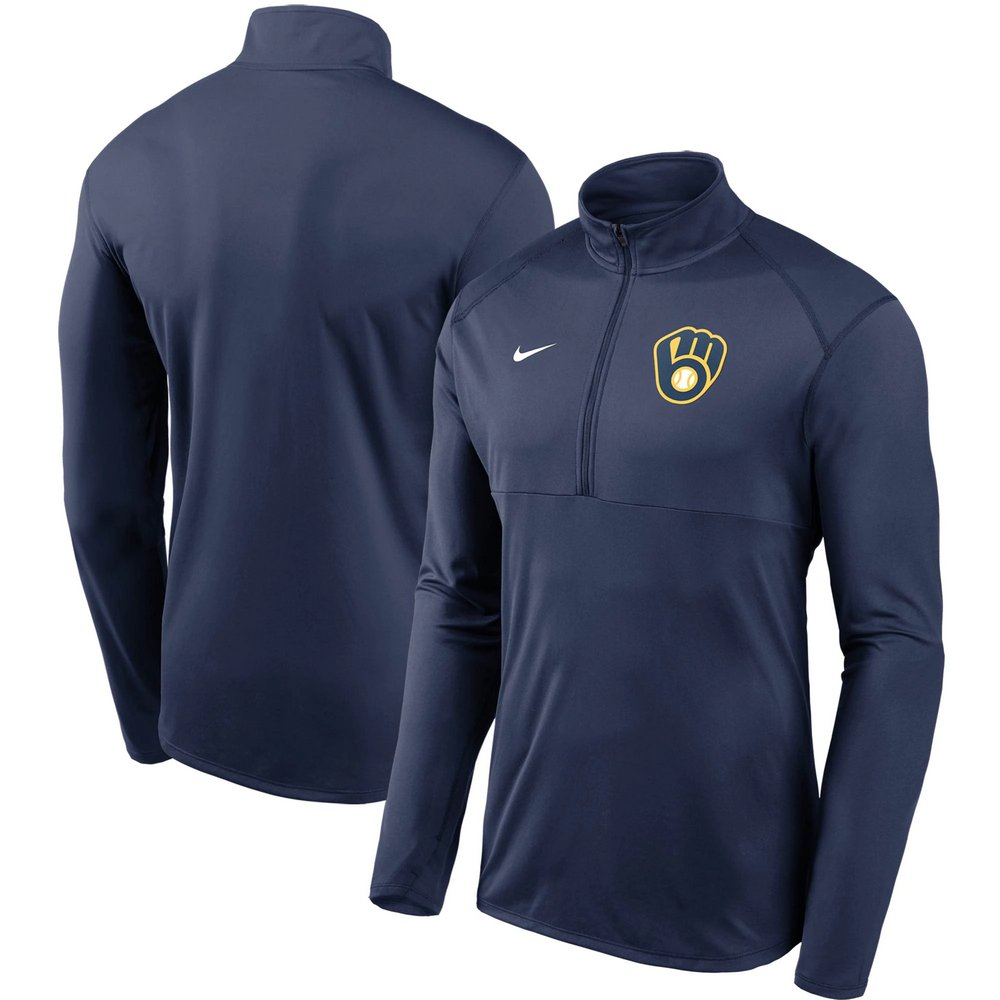 Milwaukee Brewers Nike Team Logo Element Performance Half-Zip Pullover Jacket - Navy
