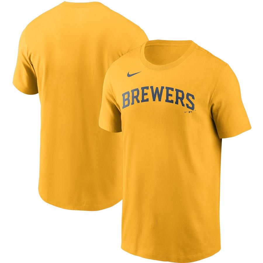 Milwaukee Brewers Nike Team Wordmark T-Shirt - Gold