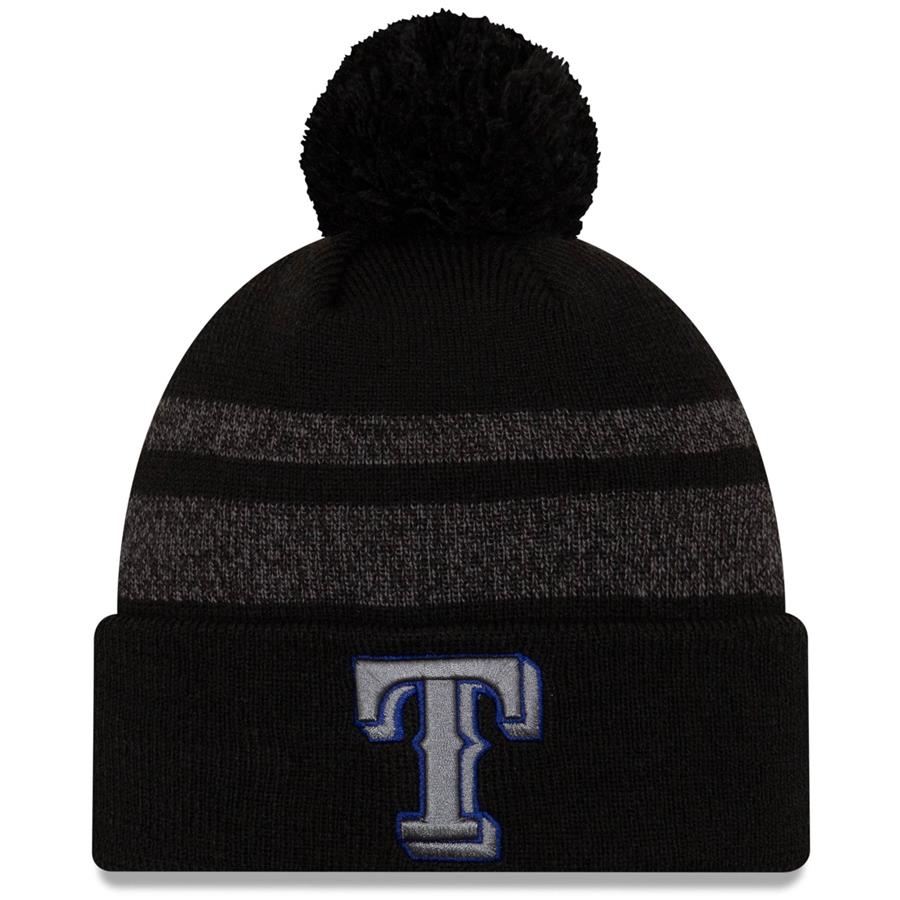 Texas Rangers New Era Dispatch Cuffed Knit Hat With Pom - Black