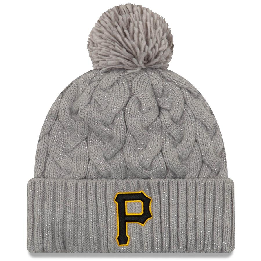 Pittsburgh Pirates New Era Women's Rush Cuffed Knit Hat with Pom - Gray