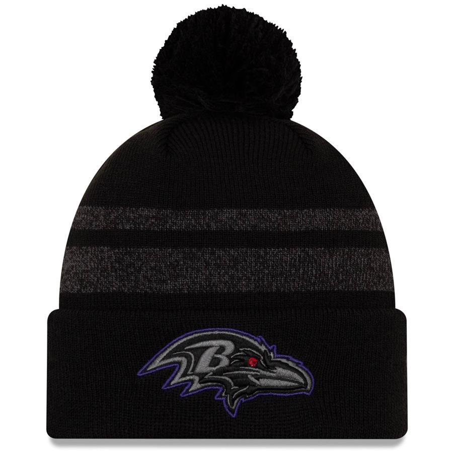 Baltimore Ravens New Era Dispatch Cuffed Knit Hat With Pom - Black