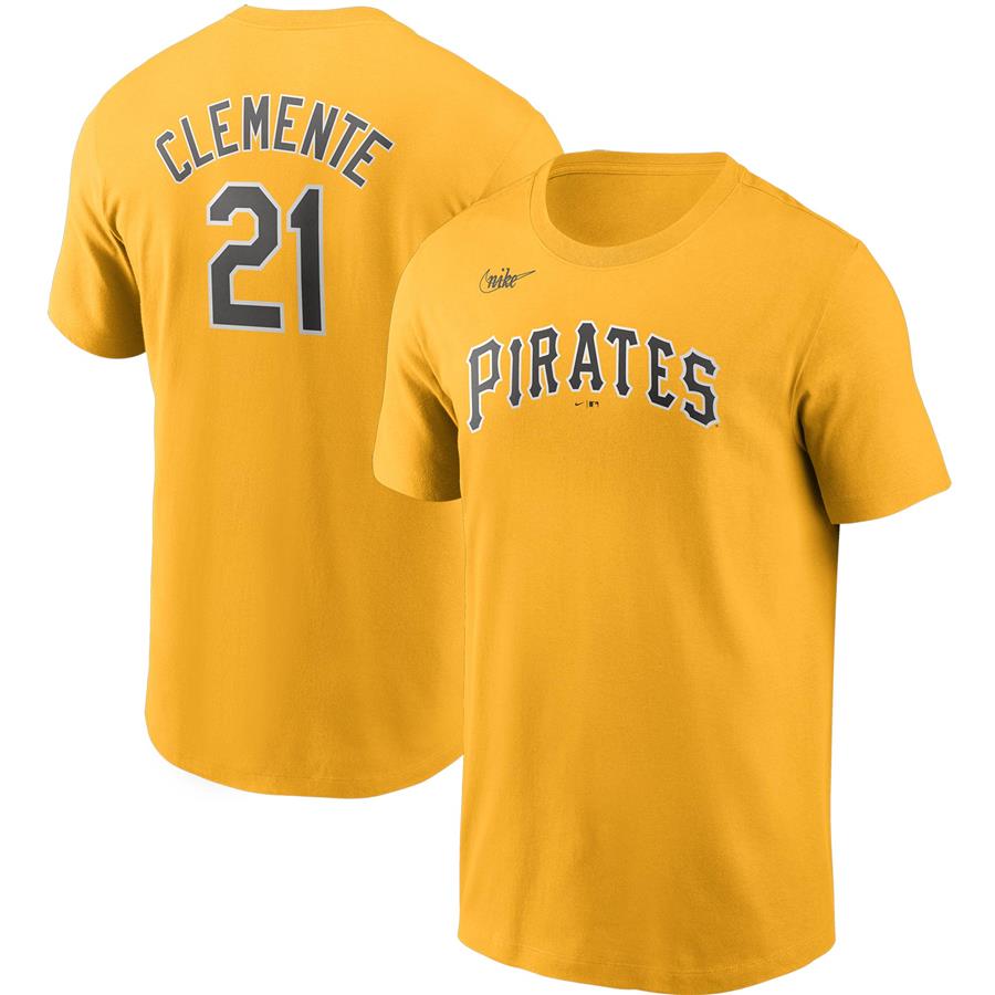 Roberto Clemente Pittsburgh Pirates Nike Cooperstown Collection Name & Number T-Shirt - Gold