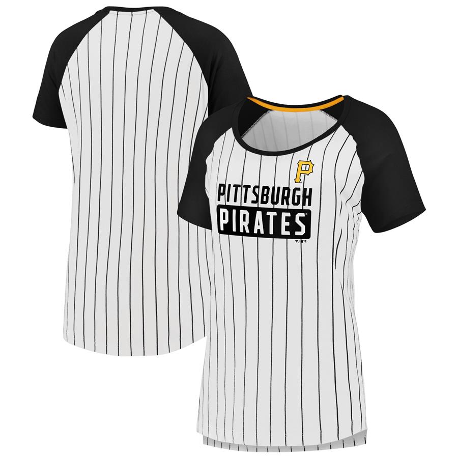 Pittsburgh Pirates Fanatics Branded Women's Iconic Pinstripe Raglan Scoop Neck T-Shirt - White