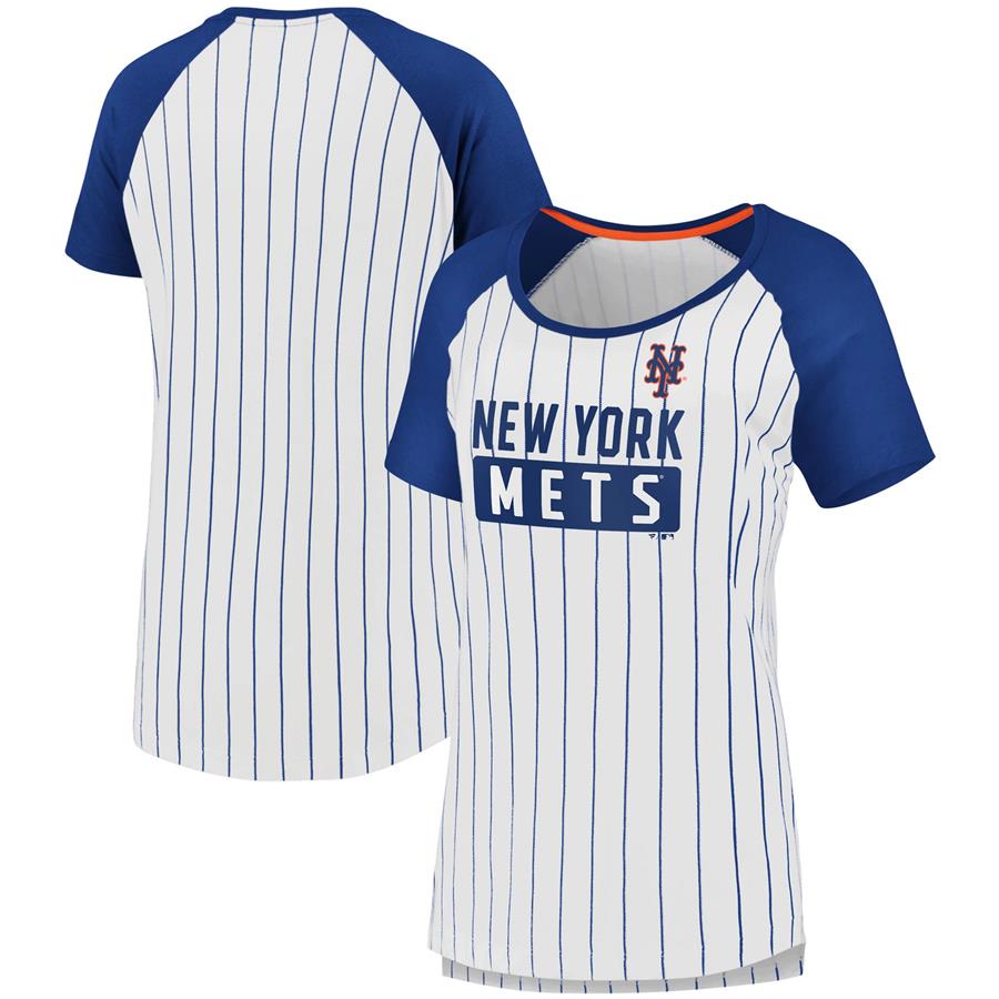 New York Mets Fanatics Branded Women's Iconic Pinstripe Raglan Scoop Neck T-Shirt - White