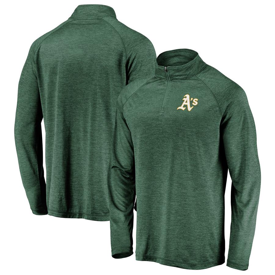 Oakland Athletics Fanatics Branded Iconic Striated Primary Logo Raglan Quarter-Zip Pullover Jacket - Green