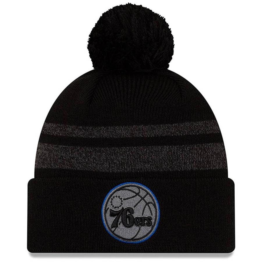 Philadelphia 76ers New Era Cuffed Knit Hat with Pom - Black