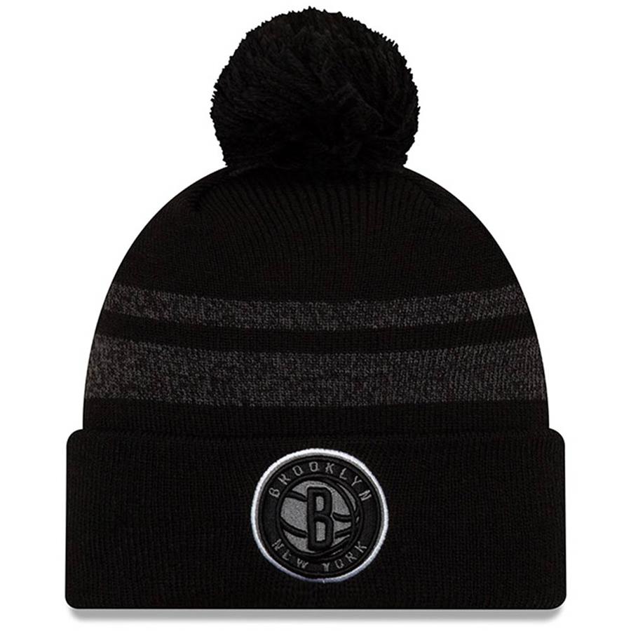 Brooklyn Nets New Era Cuffed Knit Hat with Pom - Black