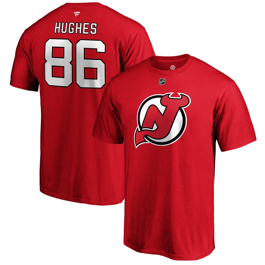 Jack Hughes New Jersey Devils Fanatics Branded Authentic Stack Player Name & Number T-Shirt - Red