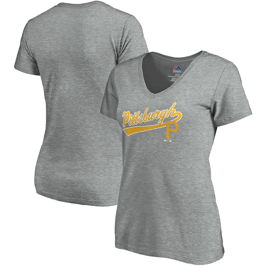 Pittsburgh Pirates Majestic Women's Showtime V-Neck T-Shirt - Heathered Gray
