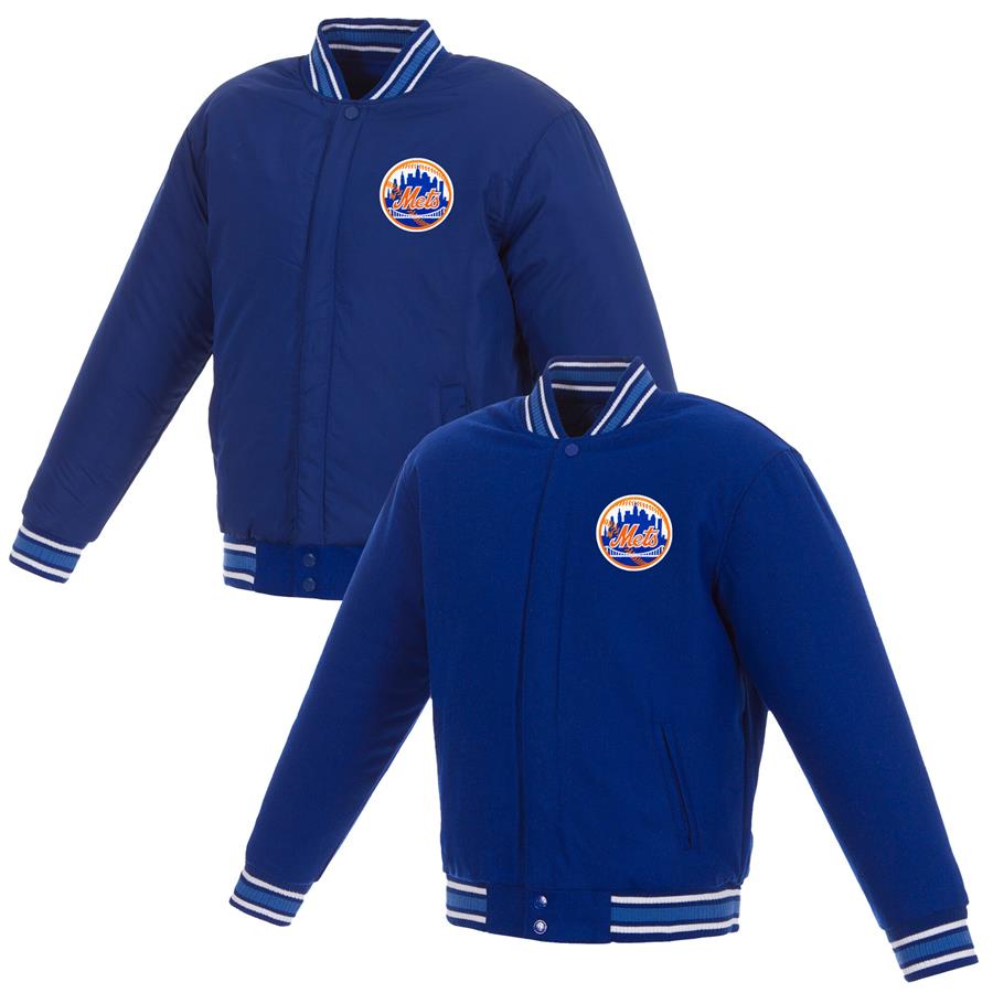 New York Mets JH Design Reversible Full-Snap Wool Jacket with Embroidered Logo - Royal